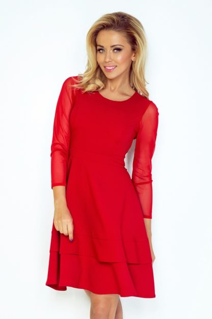 Sukienka z przezroczystymi rękawami czerwona