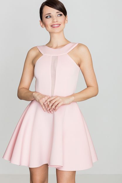 Sukienka z transparentnym dekoltem różowa
