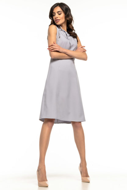 Sukienka biznesowa midi z wiązaniem szara