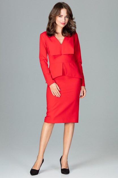 Sukienka biznesowa z baskinką czerwona