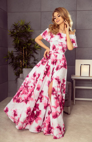 Długa suknia hiszpanka różowe kwiaty