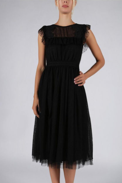 Tiulowa sukienka midi czarna