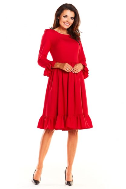 Sukienka midi z falbankami czerwona