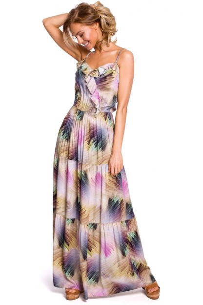 Sukienka maxi boho w fioletowe wzory