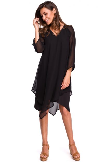 Asymetryczna sukienka z szyfonu czarna