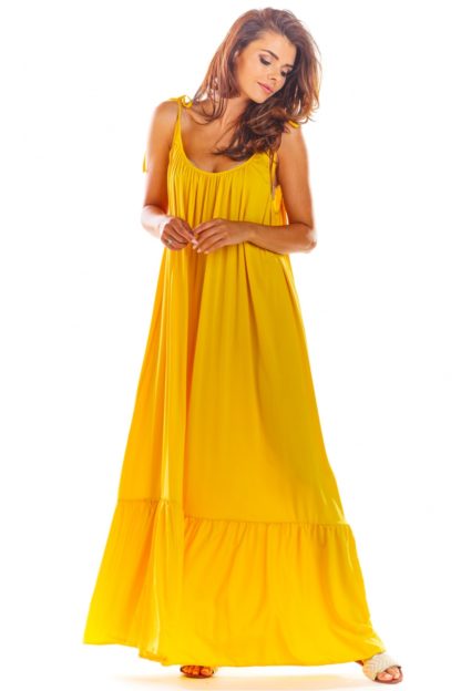 Luźna sukienka maxi na ramiączkach żółta
