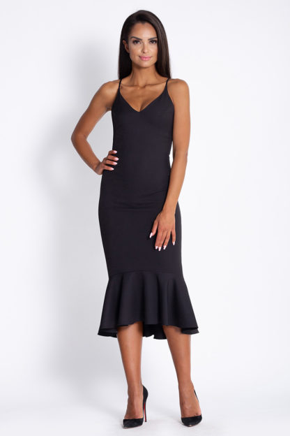Ołówkowa sukienka z falbaną czarna