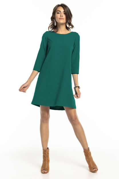 Trapezowa sukienka z rękawem zielona