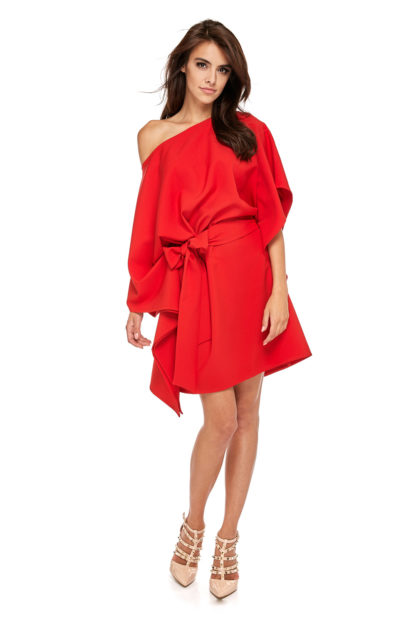 Sukienka nietoperz z wiązaniem czerwona