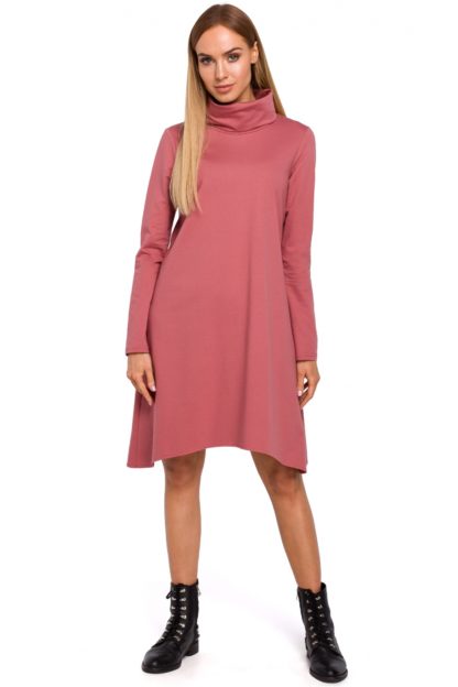 Asymetryczna sukienka z golfem różowa
