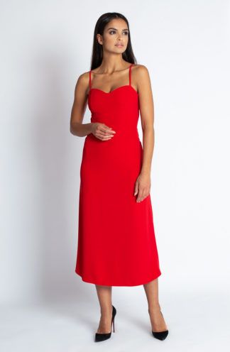 Sukienka midi na ramiączkach czerwona