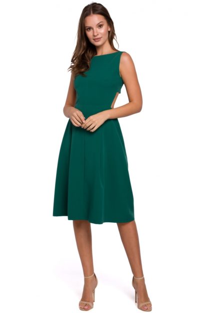 Sukienka midi z wyciętymi plecami zielona