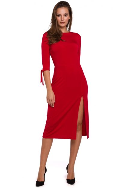 Sukienka midi z rozcięciem czerwona