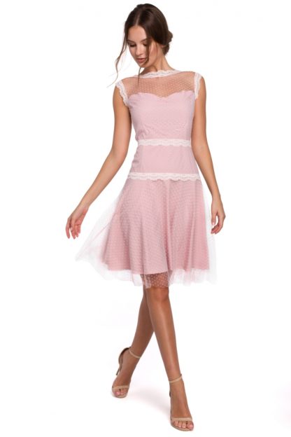 Tiulowa sukienka w groszki różowa