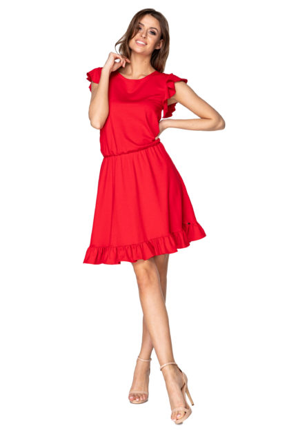 Dzianinowa sukienka z falbankami czerwona
