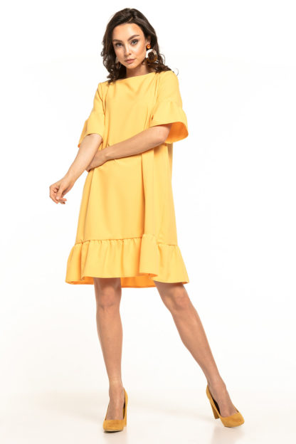 Luźna sukienka z falbanami żółta