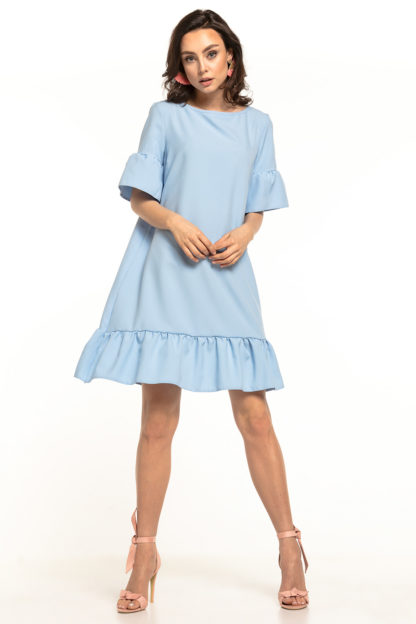 Luźna sukienka z falbanami błękitna