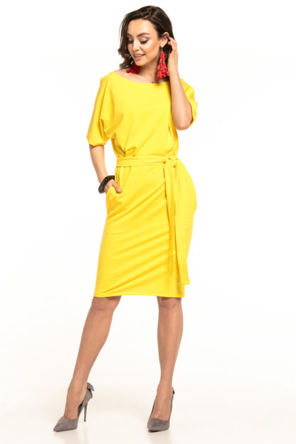 Bawełniana sukienka z kieszeniami żółta