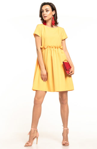 Sukienka z drapowaniem w talii żółta