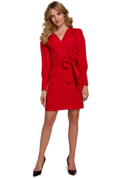 Sukienka mini z szerokim wiązaniem czerwona