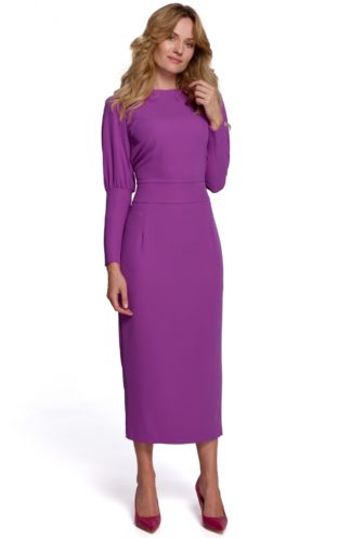 Sukienka midi z bufiastymi rękawami fioletowa