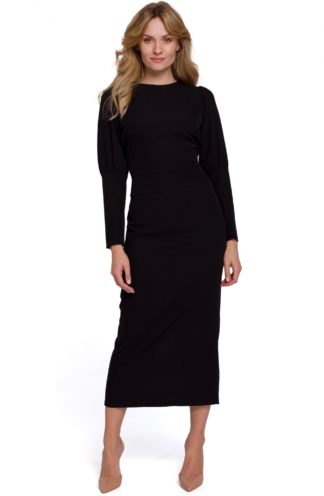 Sukienka midi z bufiastymi rękawami czarna