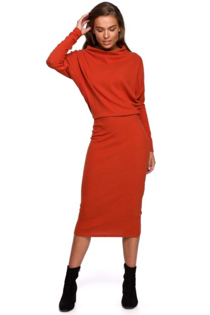 Bawełniana sukienka z luźną górą ruda