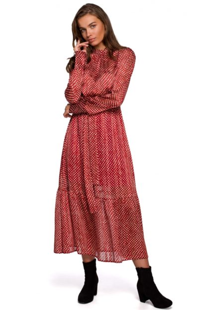 Szyfonowa sukienka maxi z wiązaniem czerwona