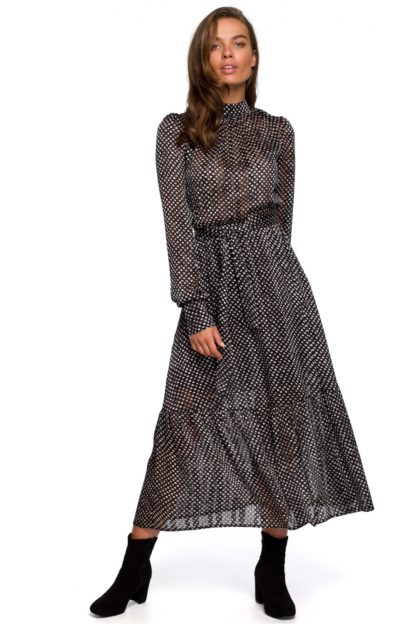 Szyfonowa sukienka maxi z wiązaniem czarna