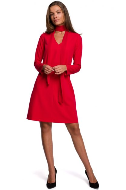 Trapezowa sukienka z szyfonowym szalem czerwona