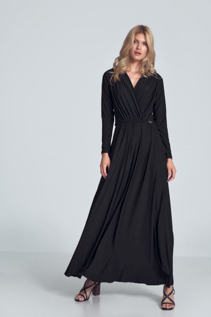 Sukienka maxi z długim rękawem czarna