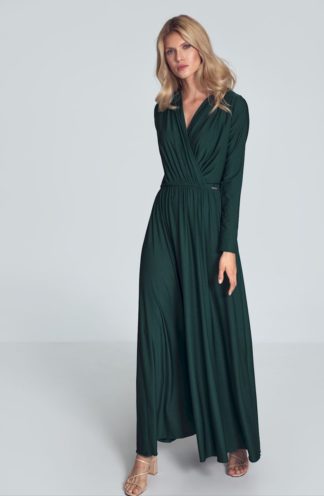 Sukienka maxi z długim rękawem zielona