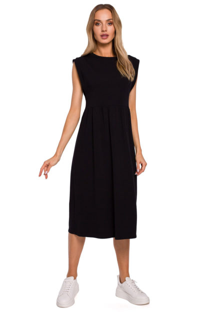 Sukienka midi z szerokimi ramionami czarna