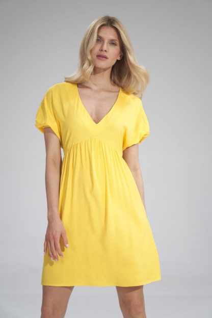 Mini sukienka z bufiastymi rękawami żółta