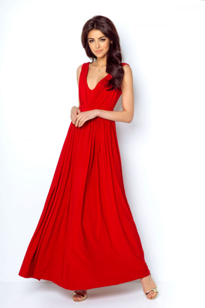 Długa suknia z rozcięciem czerwona