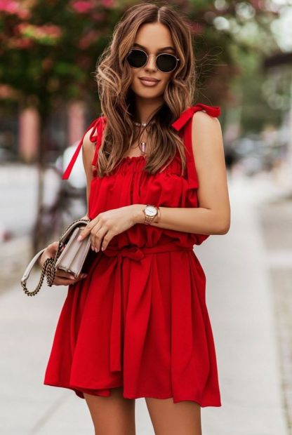 Sukienka hiszpanka z wiązaniami czerwona
