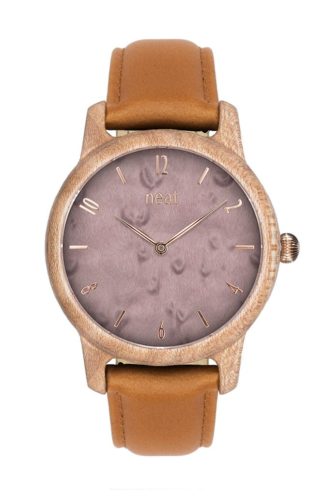 Drewniany zegarek ze skórzanym paskiem różowy