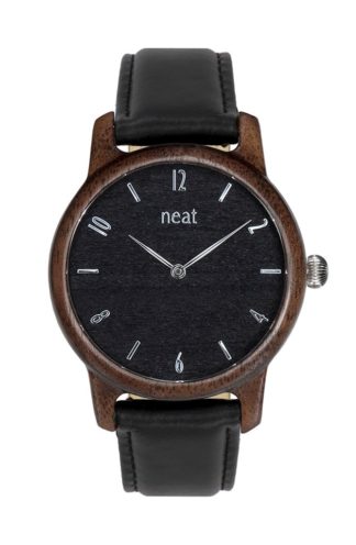 Drewniany zegarek ze skórzanym paskiem czarny orzech