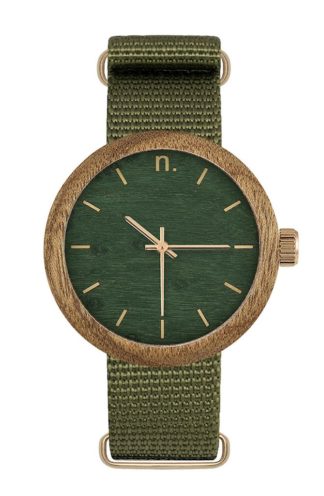 Drewniany zegarek damski na pasku zielony