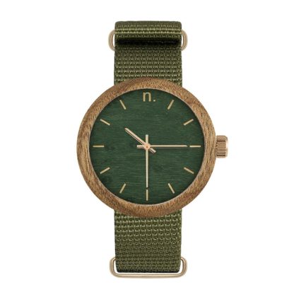 Drewniany zegarek damski na pasku zielony