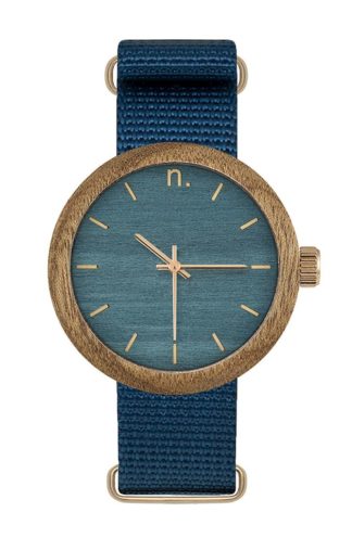 Drewniany zegarek damski na pasku niebieski