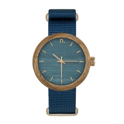 Drewniany zegarek damski na pasku niebieski