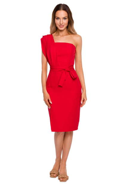 Wizytowa sukienka midi z wiązaniem czerwona