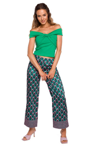 Zwiewne spodnie we wzory zielone