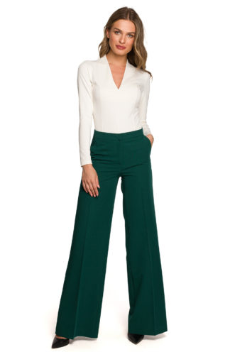 Eleganckie spodnie z szerokimi nogawkami zielone