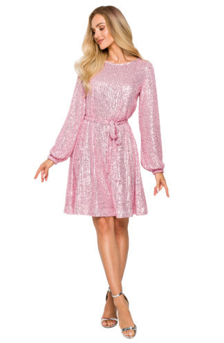 Cekinowa sukienka z wiązaniem różowa