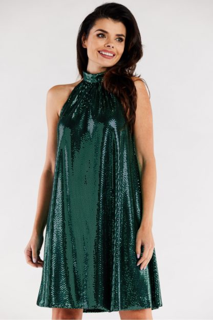 Wieczorowa sukienka z dekoltem typu halter zielona
