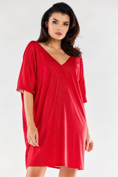 Błyszcząca sukienka oversize czerwona