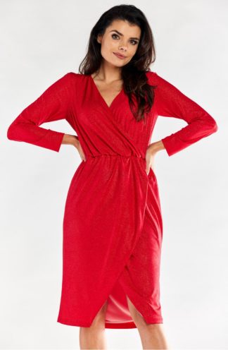 Błyszcząca sukienka midi czerwona