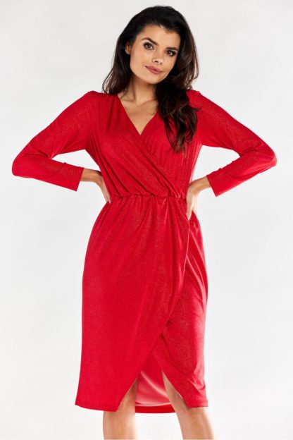 Błyszcząca sukienka midi czerwona